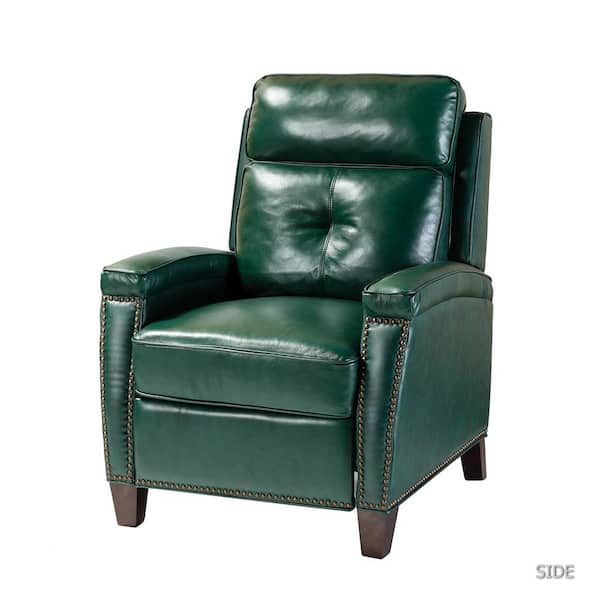 JAYDEN CREATION Florina Modern Green Genuine Cigar Leather Recliner with Nailhead Trim