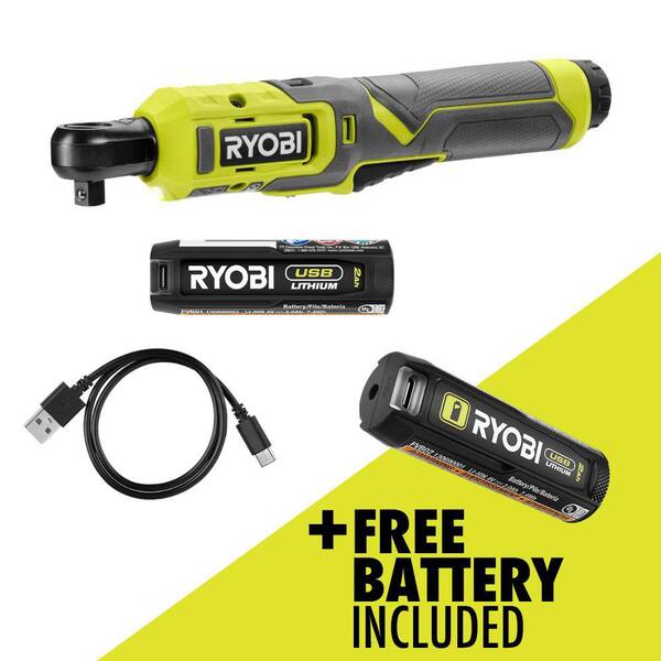 RYOBI USB Lithium 3 8 in. Ratchet Kit with 2.0 Ah Battery and USB