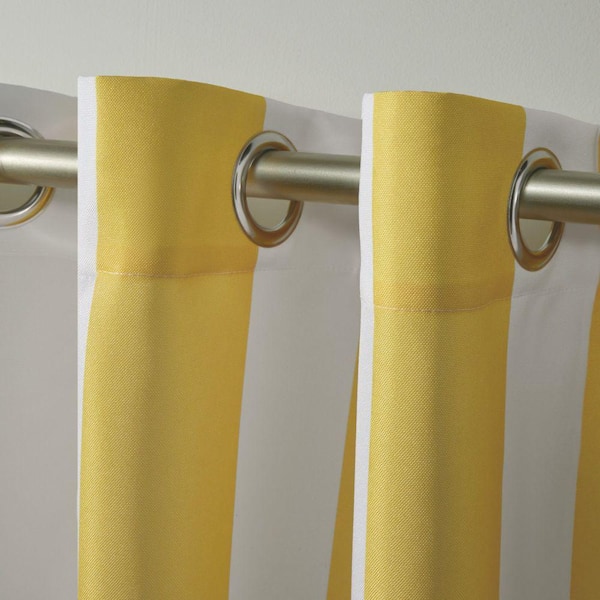 Canopy Stripe Sunbath / White Stripe Light Filtering Grommet Top Indoor/Outdoor Curtain, 54 in. W x 108 in. L (Set of 2)