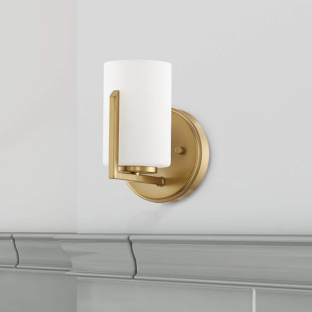 Elara 5.25 in. 1-Light Brushed Gold Retro Wall Sconce with Etched Glass Shade price history on PriceWatchPro