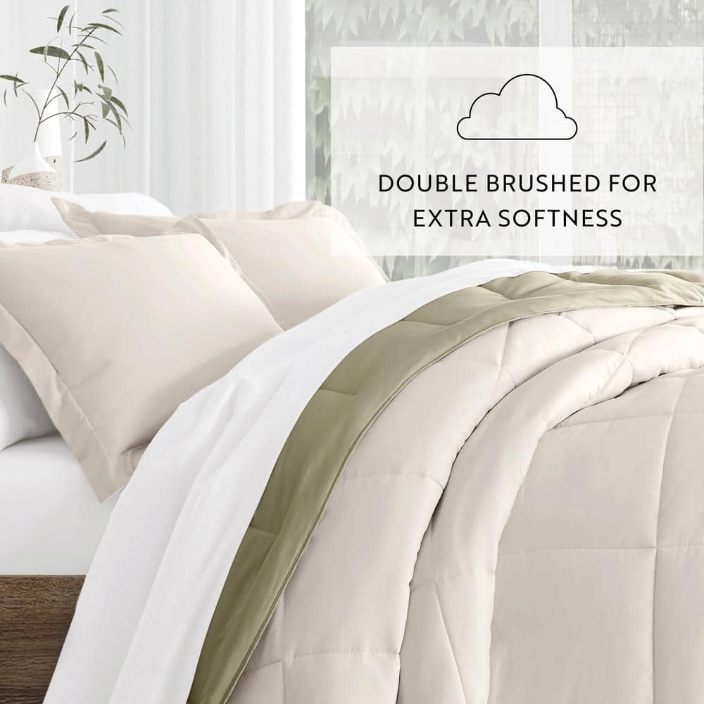 Sage and Ivory King Microfiber Down Alternative Reversible Comforter Set
