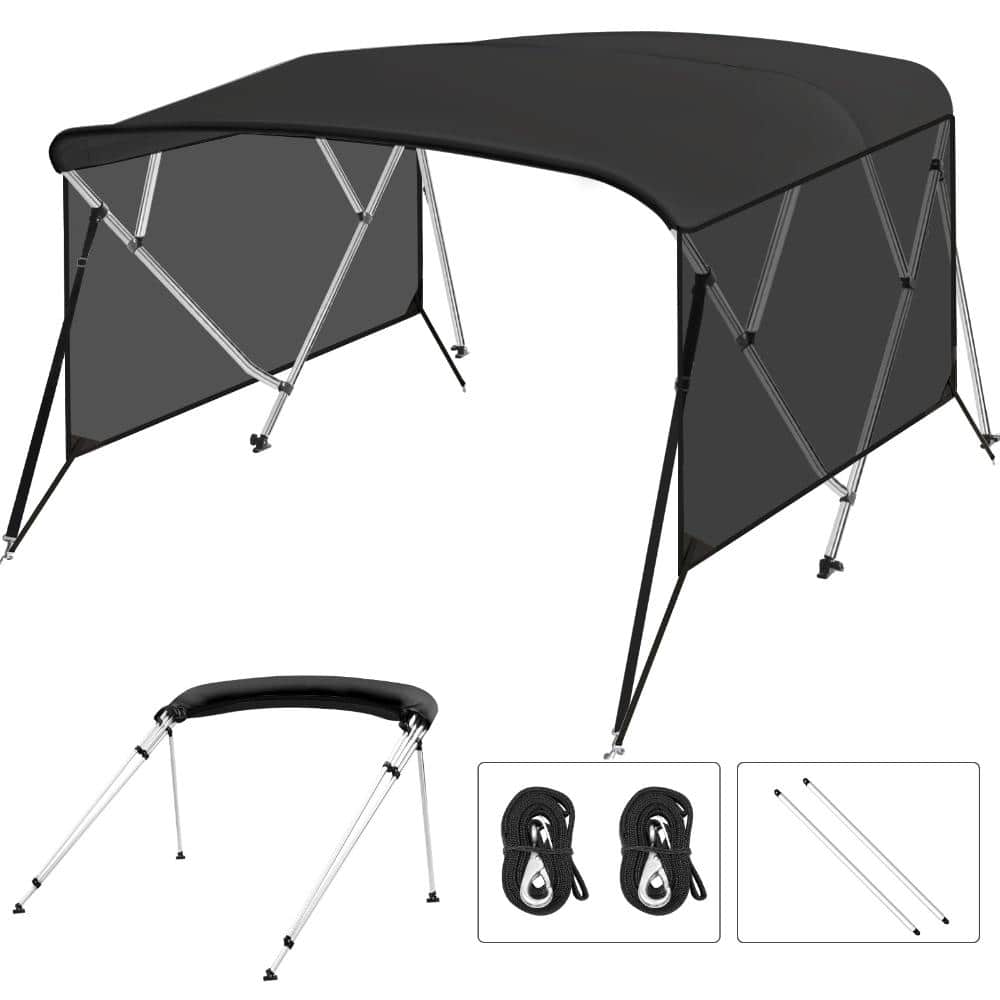 "4 Bow Global Bimini Top Boat Cover Adjustable Rear Support Poles, Durable PU-Coated Canvas, Black 8'L*54""H*91""-96""W" price history on PriceWatchPro