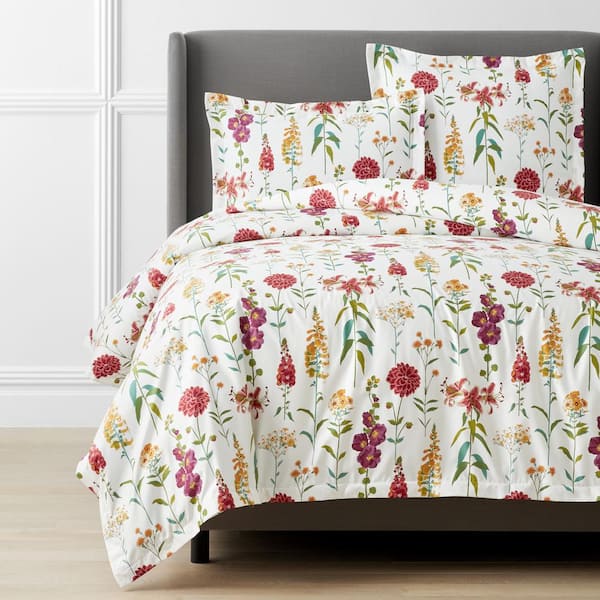 The Company Store Legends Hotel Ivory Multi Flower Garden Queen Wrinkle-Free Sateen Duvet Cover