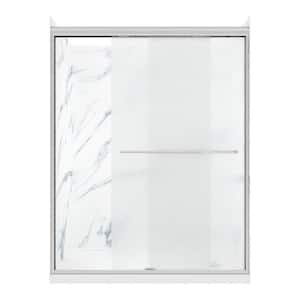 Cove Sliding 60 in. L x 30 in. W x 78 in. H Right Drain Alcove Shower Door Kit in Carrara and Brushed Nickel Hardware