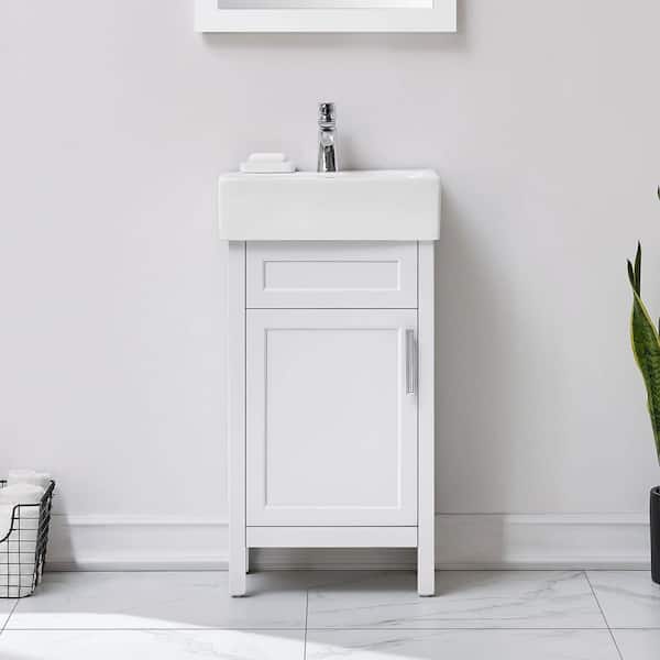 Arvesen 18 in. W x 12 in. D x 34 in. H Single Sink Bath Vanity in White with White Ceramic Top