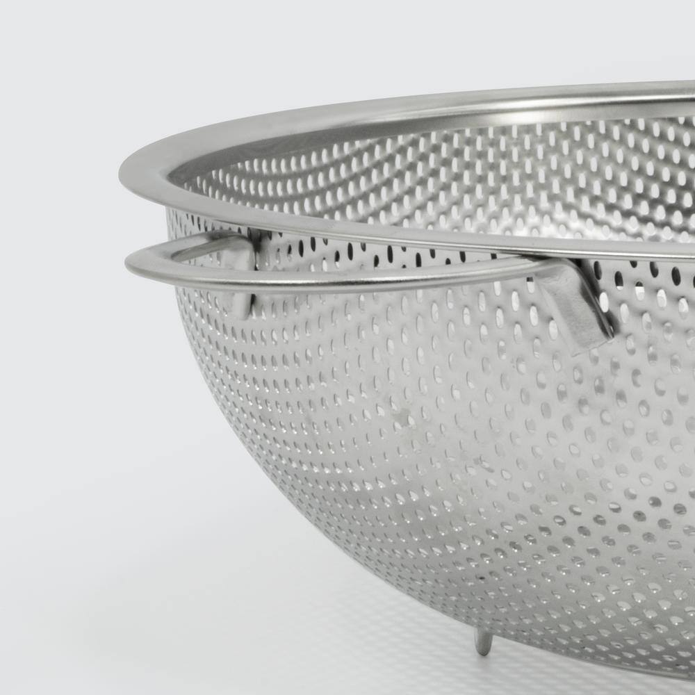 10-inch Silver Stainless Steel Perforated Colander with Handles