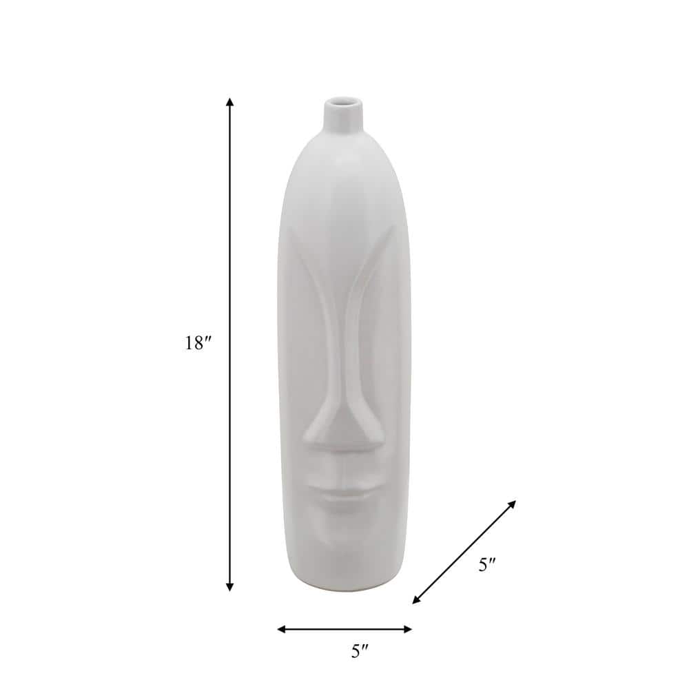 Eloise 18" White Ceramic Bouquet Vase with Abstract Face Design