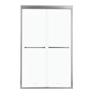 48in. W x 76in. H Enclosure Bypass Double Sliding Framed Shower Door in Brushed Nickel w/ 3/8 in. Clear Glass, Towel Bar