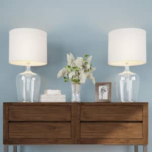 26 in. Ivory Modern Cloche Style Glass LED Table Lamps (Set of 2)