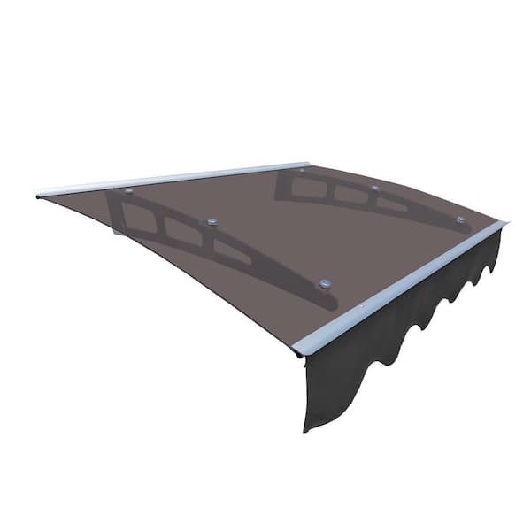 34 in. x 47 in. Brown Transparent Fixed Awning with Valance (Includes Anchor Bolts) Window Kit for Concrete House