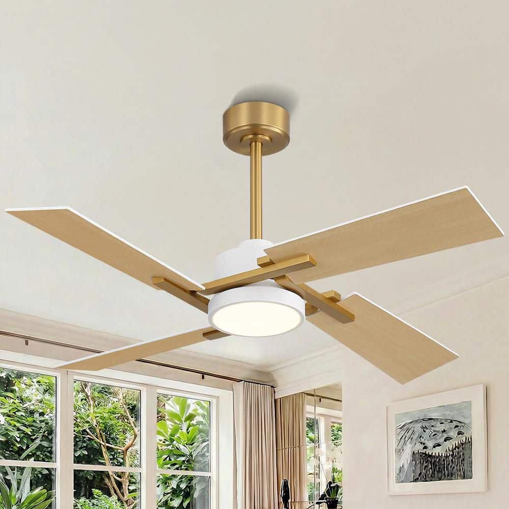 48in 4 Double-sided Blades Indoor Ceiling Fan with Integrated LED and Remote, NAB Gold with White and Natrual Wood Grain price history on PriceWatchPro