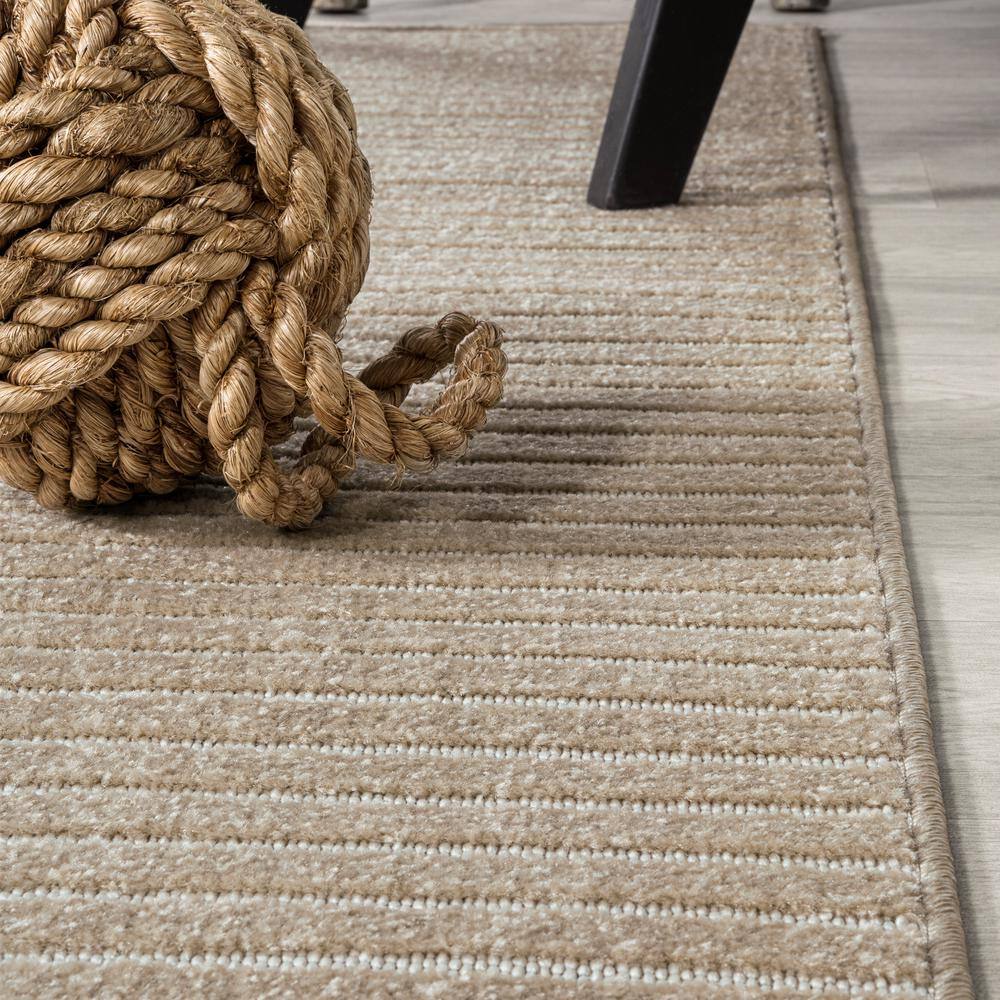 Aarhus Beige and Cream Striped 8' x 10' Synthetic Area Rug