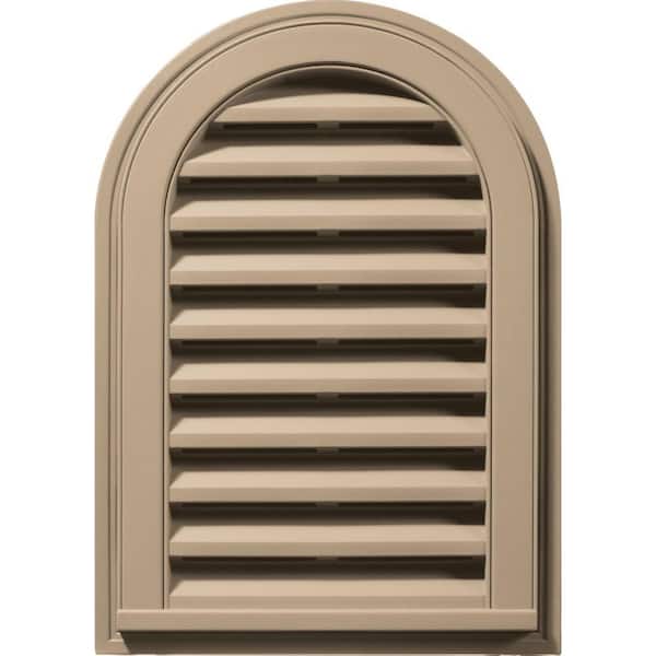 Builders Edge 14 in. x 22 in. Round Top Brown/Tan Plastic UV Resistant Gable Louver Vent