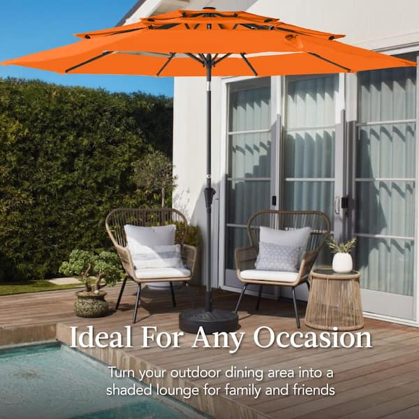 brown patio table with umbrella hole Outdoor Dining Table with Umbrella Hole, 59.1" Round Table for Patio,  Backyard, Garden, Brown