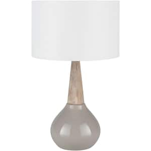 Seinia 18.75 in. Medium Gray Indoor Table Lamp with White Cylinder Shaped Shade