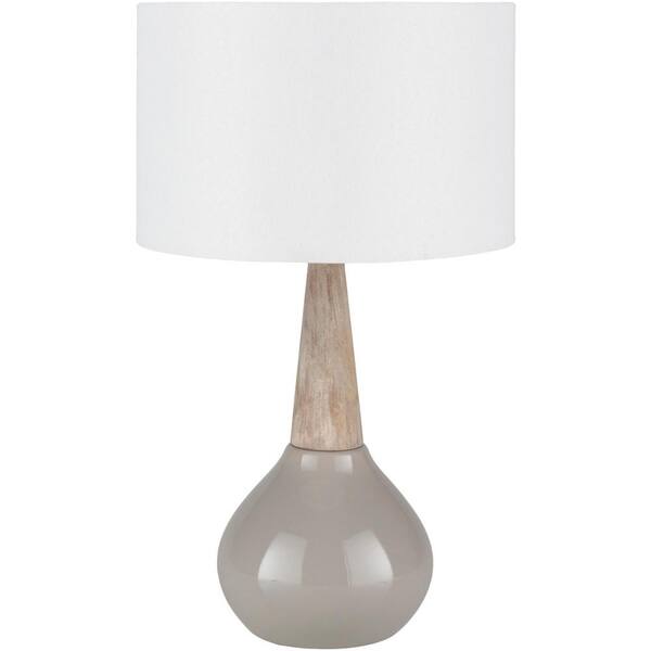 Livabliss Seinia 18.75 in. Medium Gray Indoor Table Lamp with White Cylinder Shaped Shade