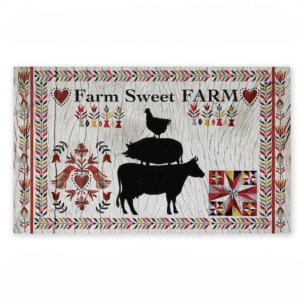 Sweet Farm Rustic Boho Black 18 in. x 30 in. Polyester Non-Slip Outdoor Door Mat