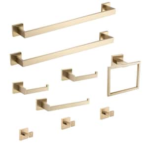 9-Piece Bath Hardware Set with Towel Ring Toilet Paper Holder Towel Hook and Towel Bar in Stainless Steel Brushed Gold