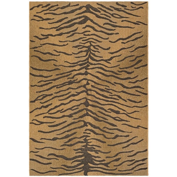 Courtyard Gold/Natural 3 ft. x 5 ft. Striped Animal Indoor/Outdoor Area Rug