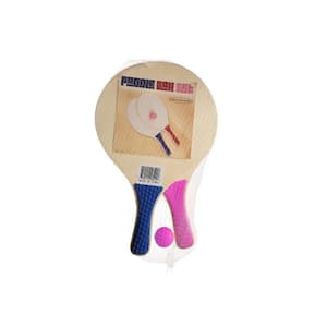 Paddle Ball Beach Ball Game - Wooden Paddles and Ball in Blue and Red Paddles (Set of 2)