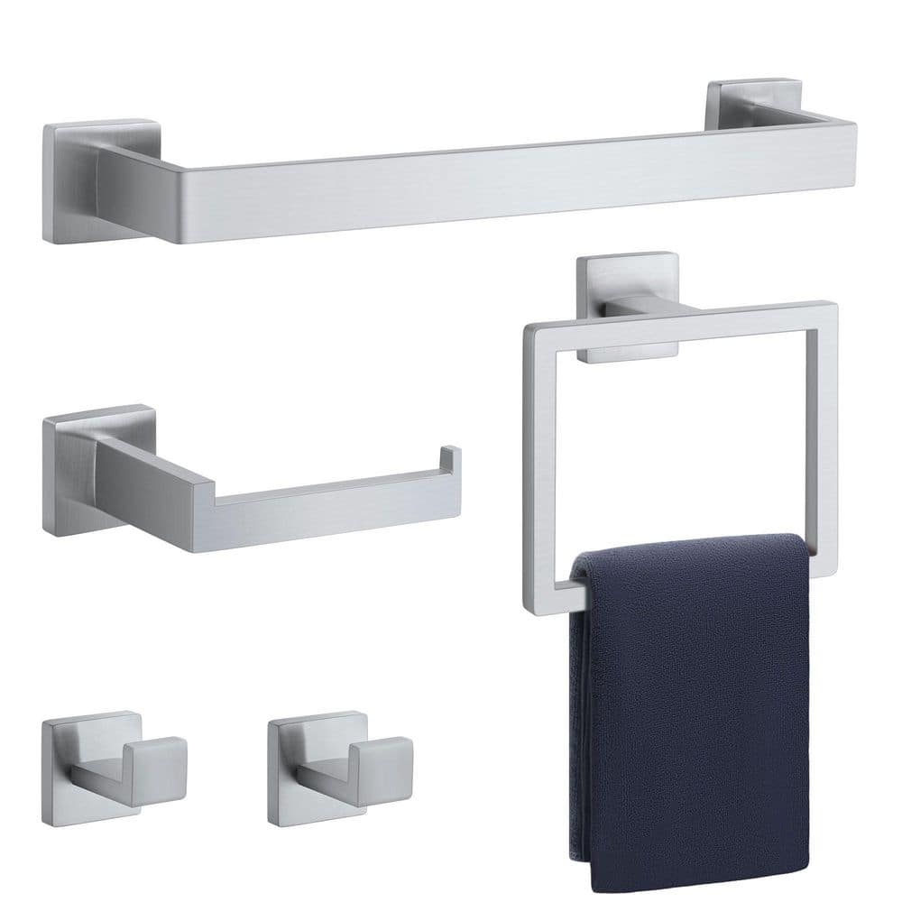 Wall Mounted 5 -Piece Stainless Steel Bathroom Hardware Accessories Set with Towel Bar, Towel Ring in Brushed Nickel price history on PriceWatchPro