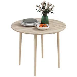 Folding Dining Table 35 in. Oak Round Particle Board Coffee Table with Solid Wood Legs