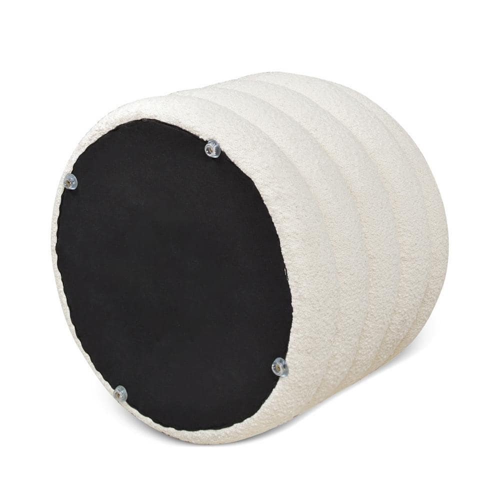 Ivory White 19" Round Boucle Storage Ottoman