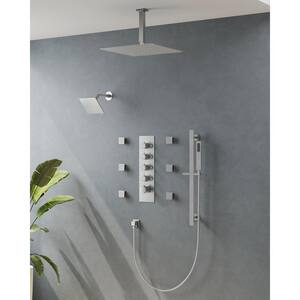 15-Spray Patterns 16 and 6 in. Square Ceiling and Wall Mount Shower System Set 2.5 GPM in Brushed Nickel