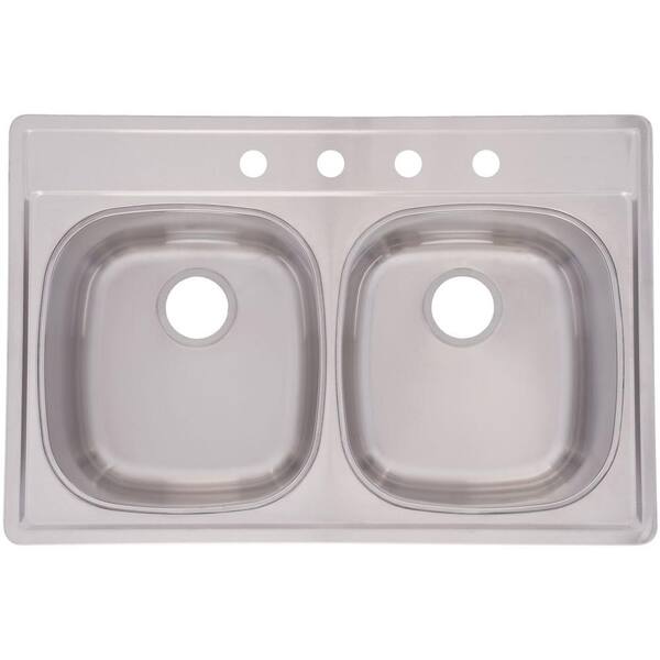 FrankeUSA Drop-In Stainless Steel 33x22x8.5 4-Hole 18-Gauge Double Basin Kitchen Sink
