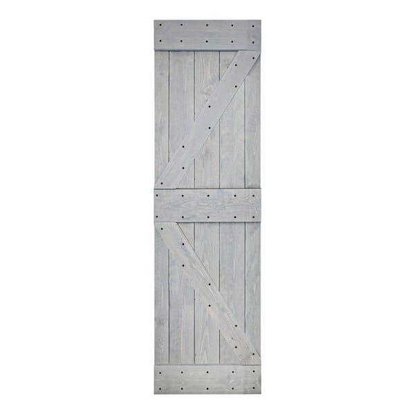 ISLIFE K Style 30 in. x 84 in. French Gray Finished Solid Wood Sliding Barn Door Slab - Hardware Kit Not Included