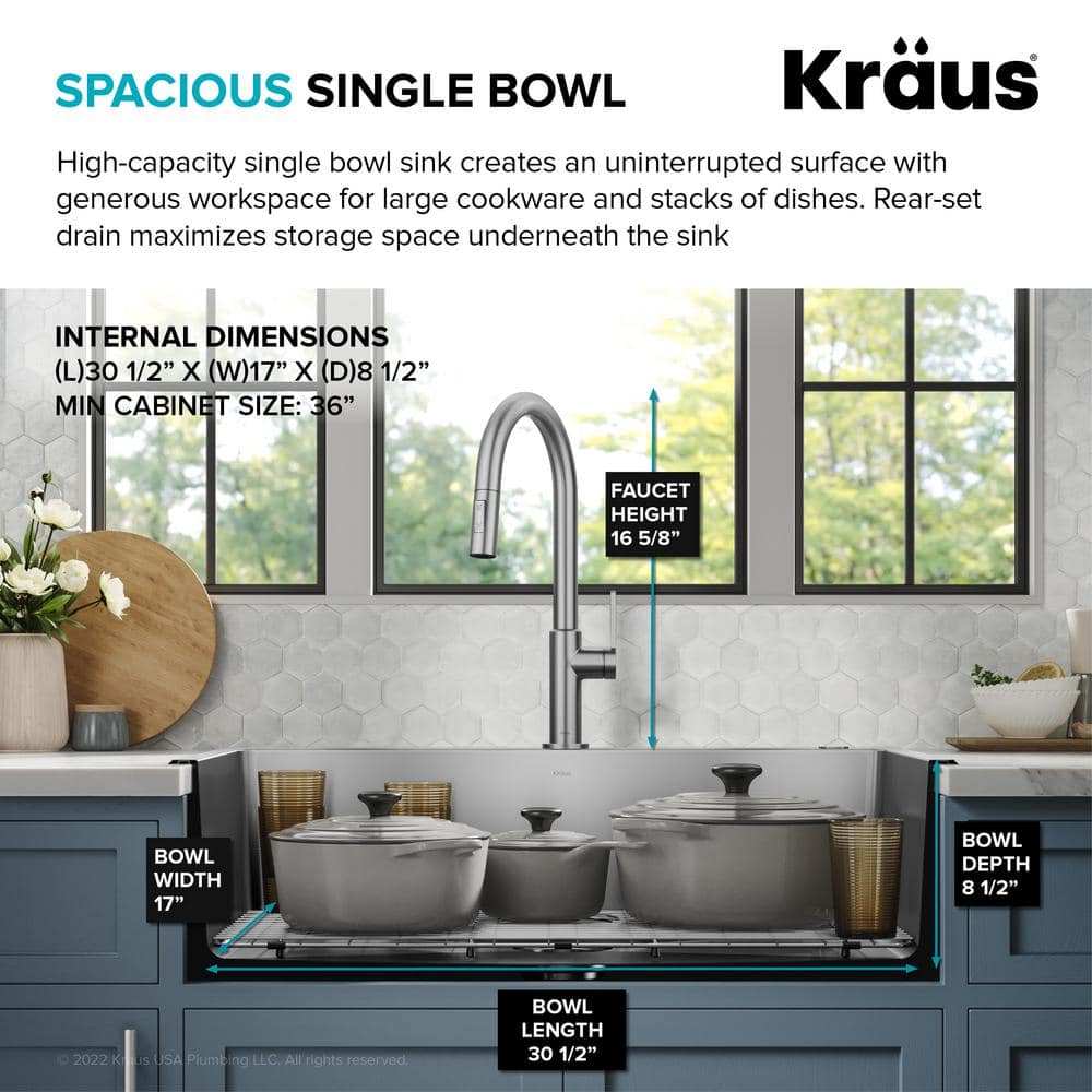33-Inch Stainless Steel Drop-In Single Bowl Kitchen Sink with Drainboard