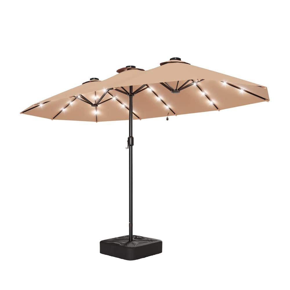 13 ft. Steel Double Sided Market Patio Umbrella with Base and Lights in Beige price history on PriceWatchPro