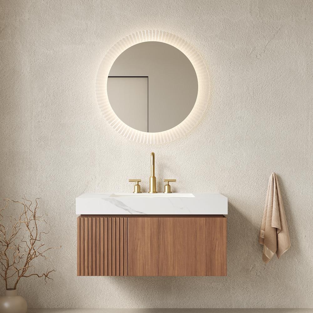 MURI 36 in. Floating Bathroom Vanity with Sink, Carrara White Sintered Stone Top, Ceramic Basin, Brown Oak Woodgrain price history on PriceWatchPro
