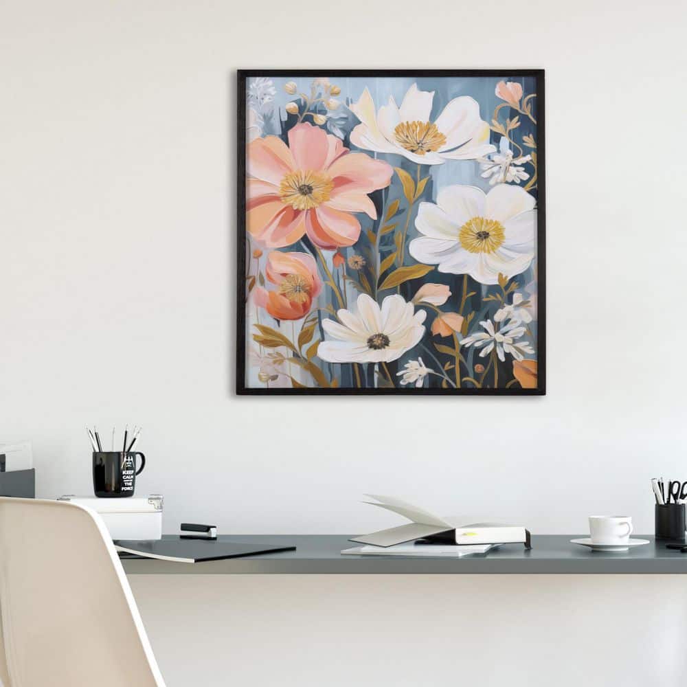 Boho Flowers in Muted Neutrals Black Framed Wall Art 16x20
