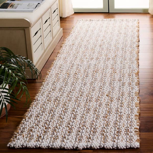 Natural Fiber 2 ft. x 8 ft. Natural/Gray Distressed Striped Abstract Runner Rug