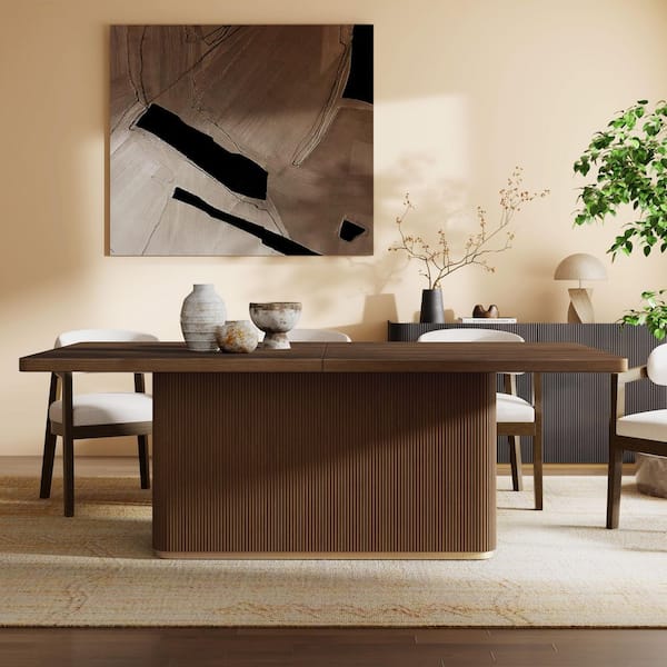 Murray Brown Wood 84 in. W Rectangular Pedestal Dining Table 8-Seats, Pillar Base, Walnut