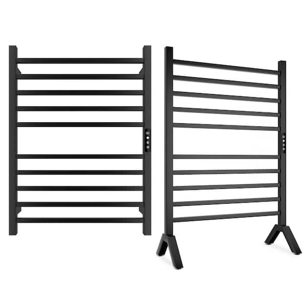 Matte Black Wall Mounted or Freestanding Towel Warmer Rack for Bathrooms Stainless Steel 115-155F Heat