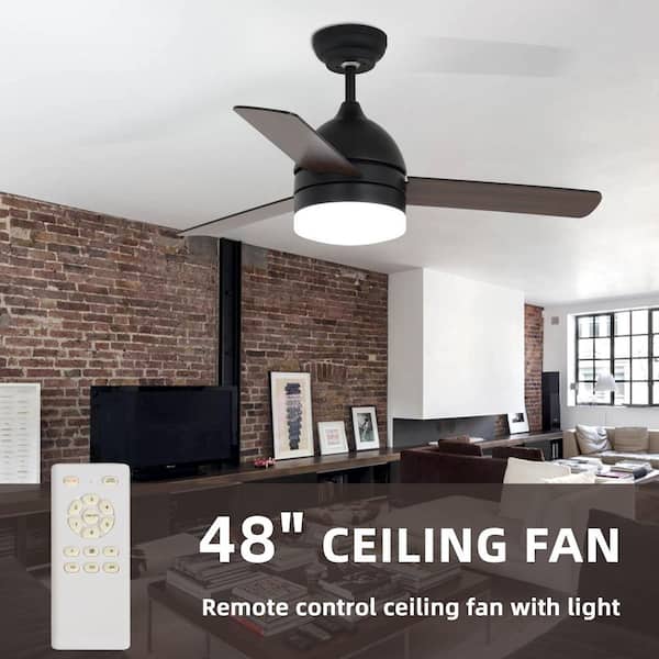 48 in. Matte Black Integrated LED Indoor Downrod Mount Ceiling Fan With Light Kit and Remote Control