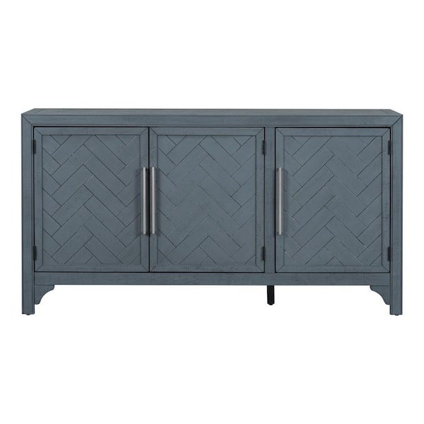 60 in. W x 18 in. D x 31.8 in. H Navy Blue Linen Cabinet with MDF Plus Pine Veneer, Adjustable Shelves
