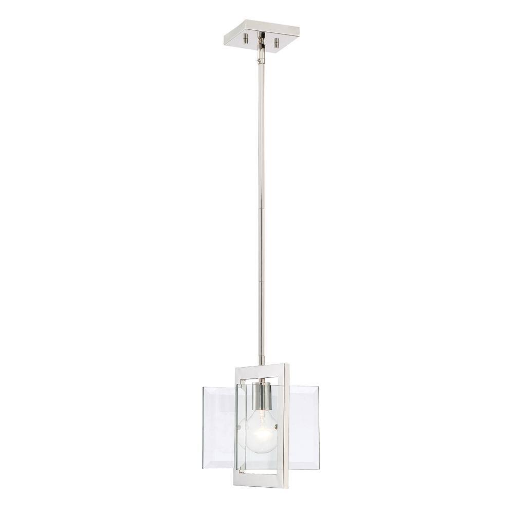 Ethan Clear Beveled Glass Mini-Pendant with Polished Nickel Frame