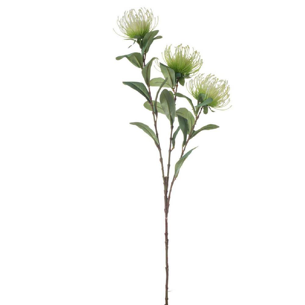 Green and Cream Plastic Protea Topiary Stems Set of 6