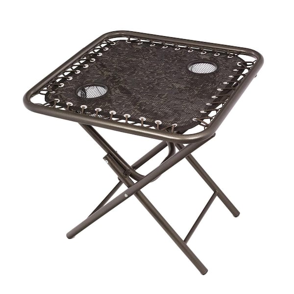 BLISS HAMMOCKS Folding Sling Outdoor Side Table with Drink Holders