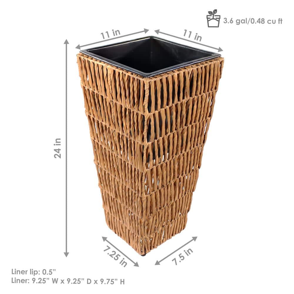Barley Poly-Wicker Tall Planters with Black Plastic Insert - Set of 2