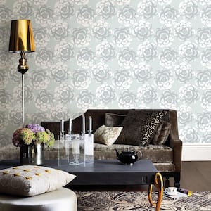 Fanciful Silver Floral Silver Wallpaper Sample