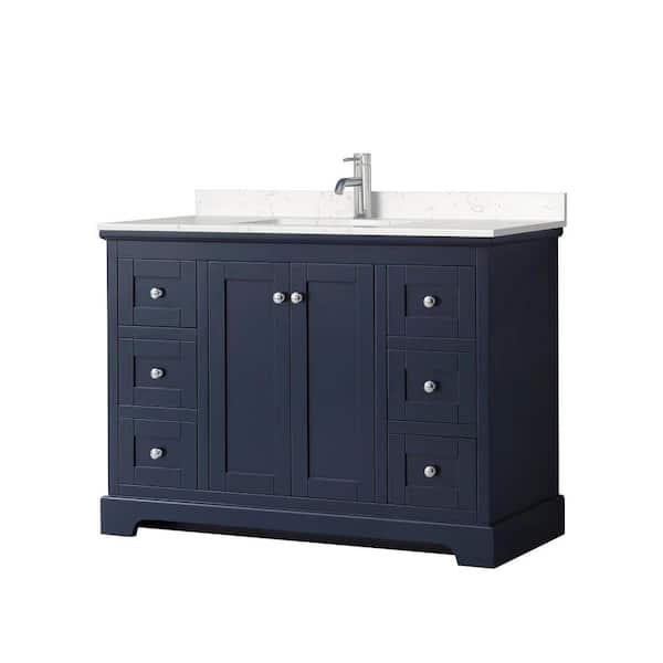 Wyndham Collection Avery 48 in. W x 22 in. D x 35 in. H Single Bath Vanity in Dark Blue with Carrara Cultured Marble Top