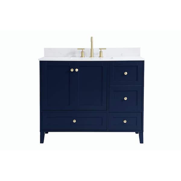 Unbranded Simply Living 42 in. W x 22 in. D x 34 in. H Bath Vanity in Blue with Calacatta White Engineered Marble Top