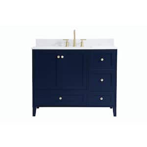 Timeless 42 in. W Single Bath Vanity in Blue with Engineered Stone Vanity Top in White with White Basin with Backsplash