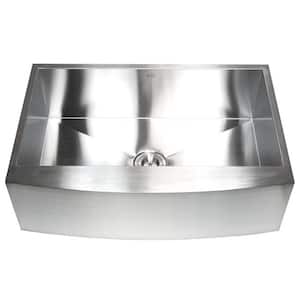 Farmhouse Curve Apron-Front 33 in. x 21 in. x 10 in. Stainless Steel 16-Gauge Single Bowl Zero Radius Kitchen Sink