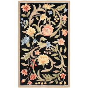 Chelsea Black 3 ft. x 5 ft. Solid Floral Border Area Rug