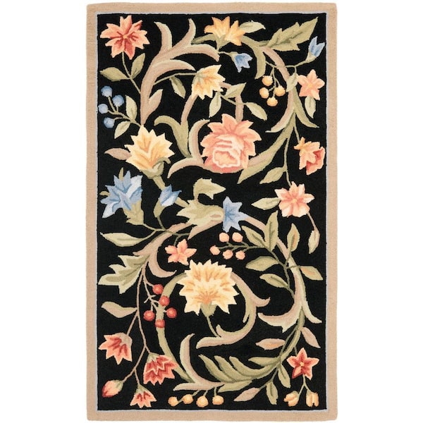 Chelsea Black 3 ft. x 5 ft. Solid Floral Border Area Rug